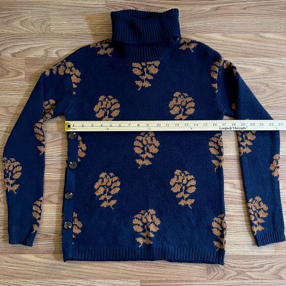 NWT St Johns Bay XS | Navy Turtleneck Sweater Button Side Pinecone Cottagecore - Picture 4 of 8